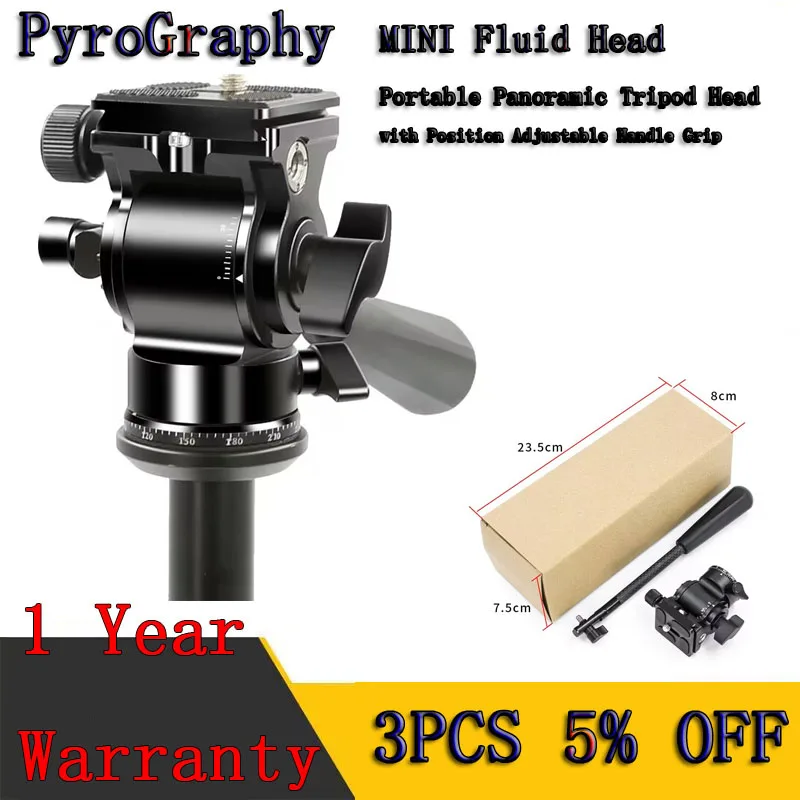 PyroGraphy MINI 流体ヘッドポータブルパノラマ三脚ヘッド位置調整可能なハンドルグリップチルト 360 ° ミラーレスカメラ用スイベル
