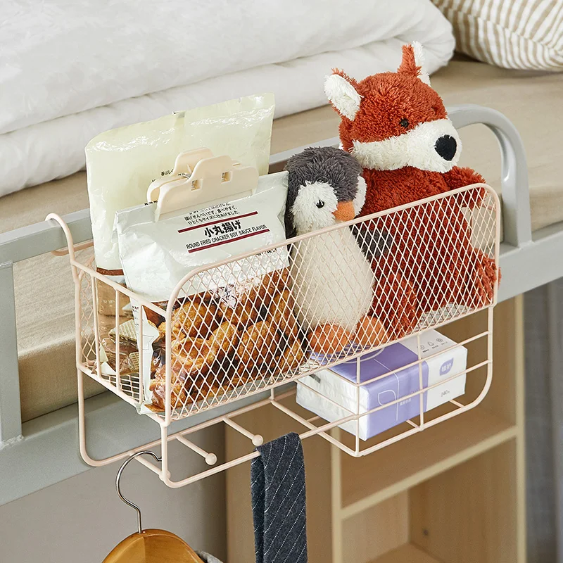 寮のベッドサイド収納ラック学生寮の上段ベッド必須の部屋収納バスケット鉄素材簡単な設置