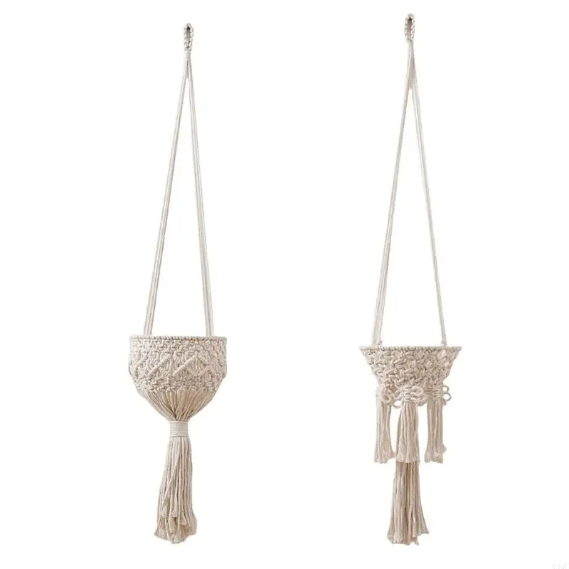 

Handwoven Plant Holder With Natural Cotton Rope Wall Mounted Planter Basket Y4QC