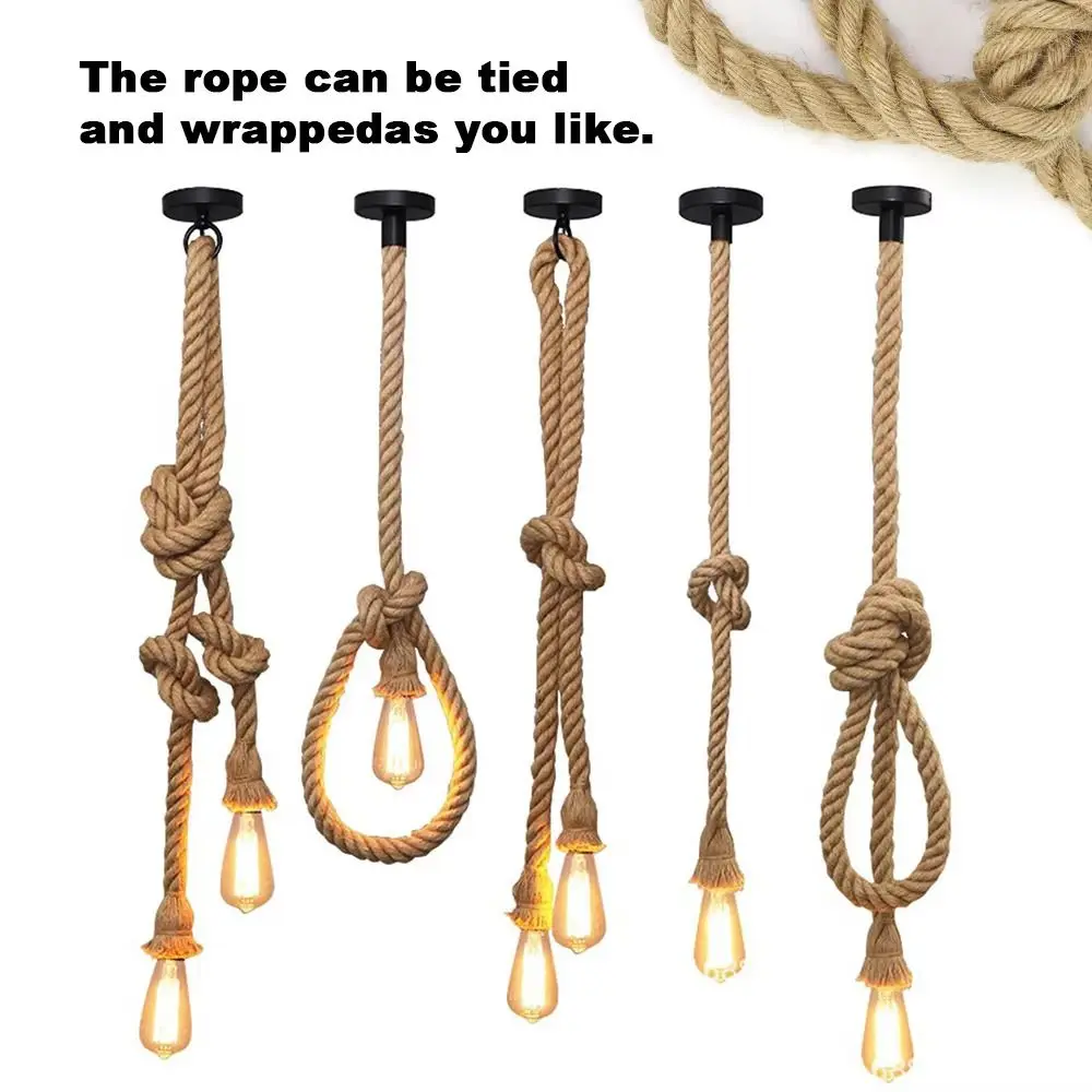 

Home Decor Creative Rope Lamp Vintage Minimalist Hemp Rope Pendant Lamp Edison Bulb Durable Edison Bulb Chandelier Loft