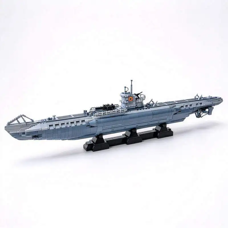 4565PCS MOC Classic Grey Submarine Model With Display Stand Building Blocks Kit DIY Assembly Maritime Ocean Collection Gift