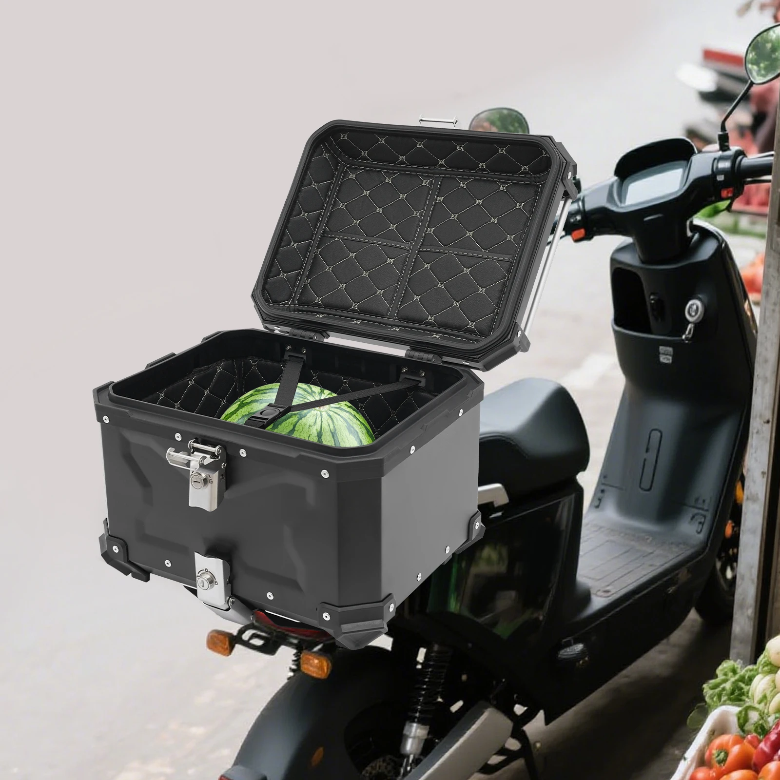 

45L/9.9Gal Motorbike Tail Box Large Capacity Waterproof Motorcycles Tail Storage Case with Safety Keys and Reflective Stickers