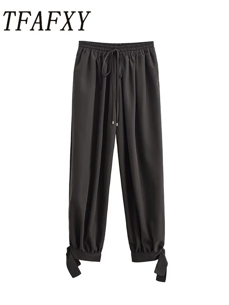 TFAFXY Frauen Herbst Bogen Gebunden Laterne Hosen Weibliche Mode Einfarbig Elastische Taille Hosen Frauen Hight Street Freizeit Hosen ﻿ Y2K