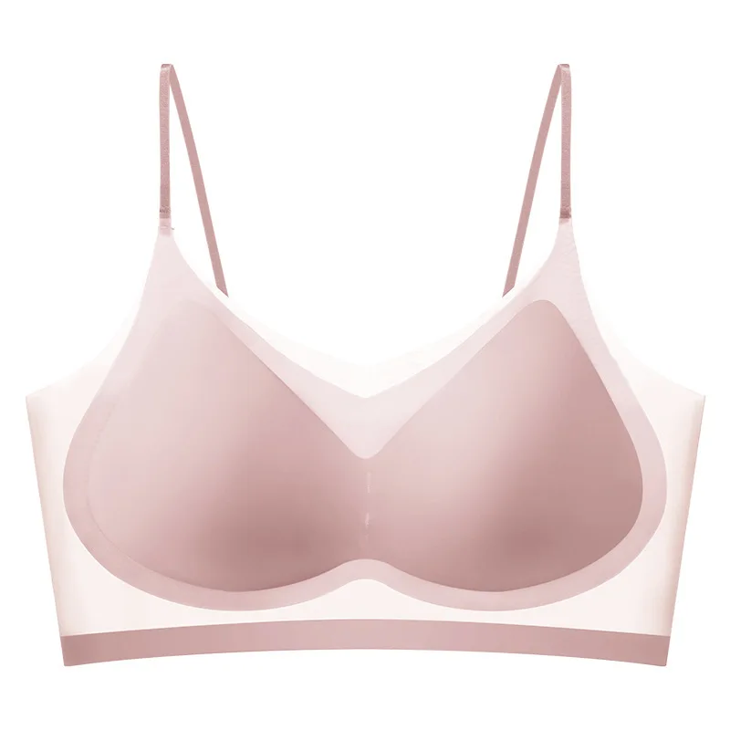 Ultradünner, atmungsaktiver BH aus Eisseide, Damen-Bustier-Unterwäsche, nahtloser Rücken, Neckholder-Weste, Wickel-BH, kleine Brust zusammen