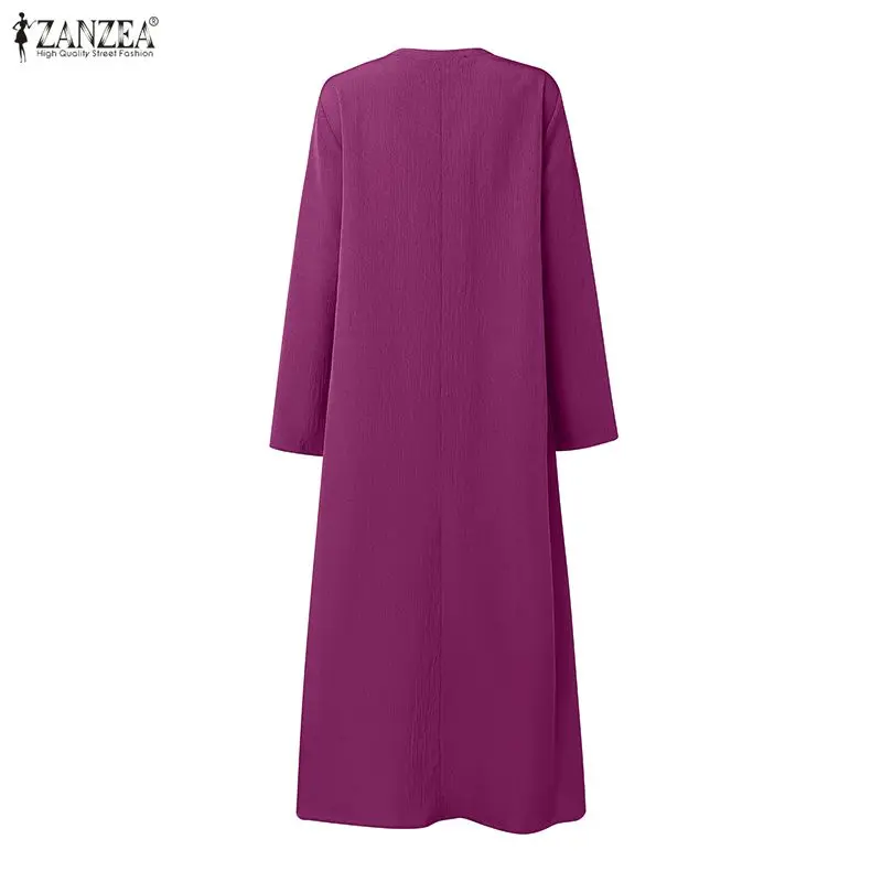 ZANZEA – robe longue pour femmes, col en v détaillé, manches longues, couleur unie, décontractée, ample, ligne a, vêtements pour femmes, printemps 2026