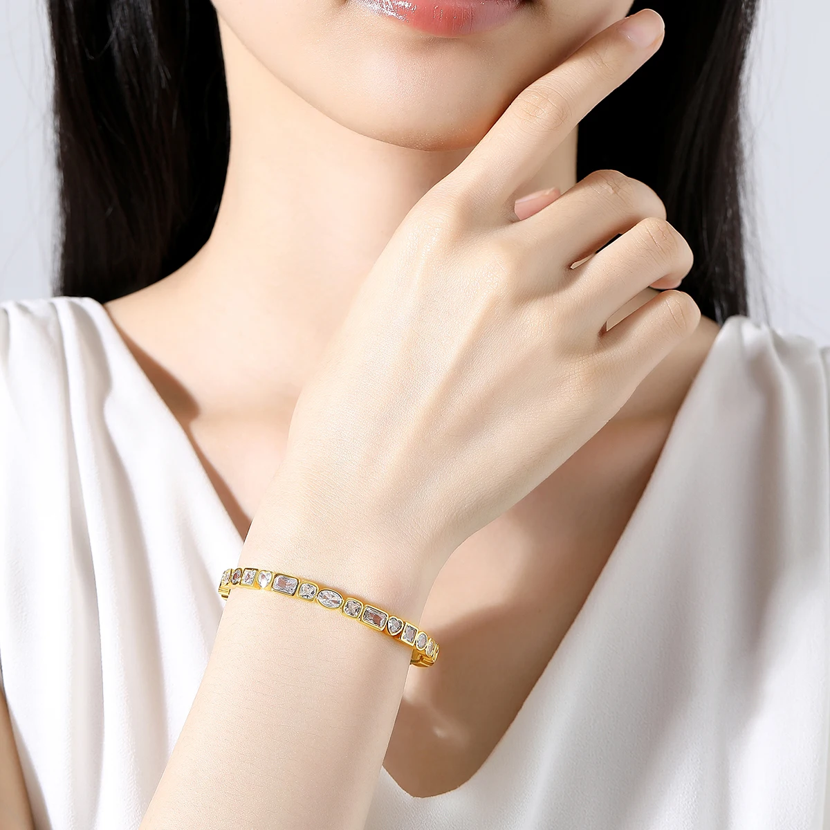 LUOTEEMI جديد وصول تشيكوسلوفاكيا سوار قابل للتعديل موضة بسيطة مفتوحة الإسورة للنساء فتاة هندسية مجوهرات فستان الحفلات الديكور #2