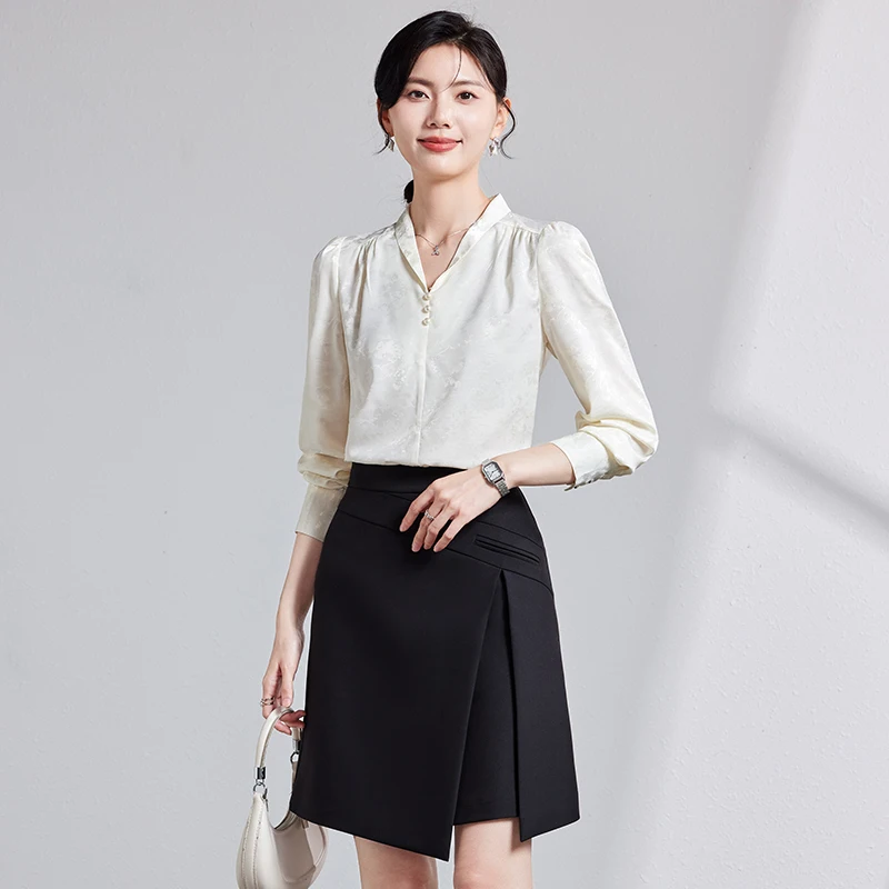 AIyssa-2024 fashionable professional womens long-sleeved shirts, high-quality womens business tops,