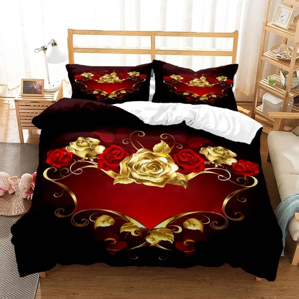 

Gold foil rose fashion print bedding set Quilt Cover Pillow Cover bedding set luxury Queen bedding set Customized