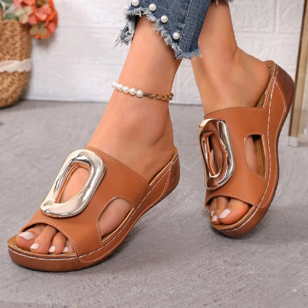 

Women Fashion Slip on Slippers Summer Beach Slippers Solid Color Round Head Wedges Casual Designer Shoes Slides for Women