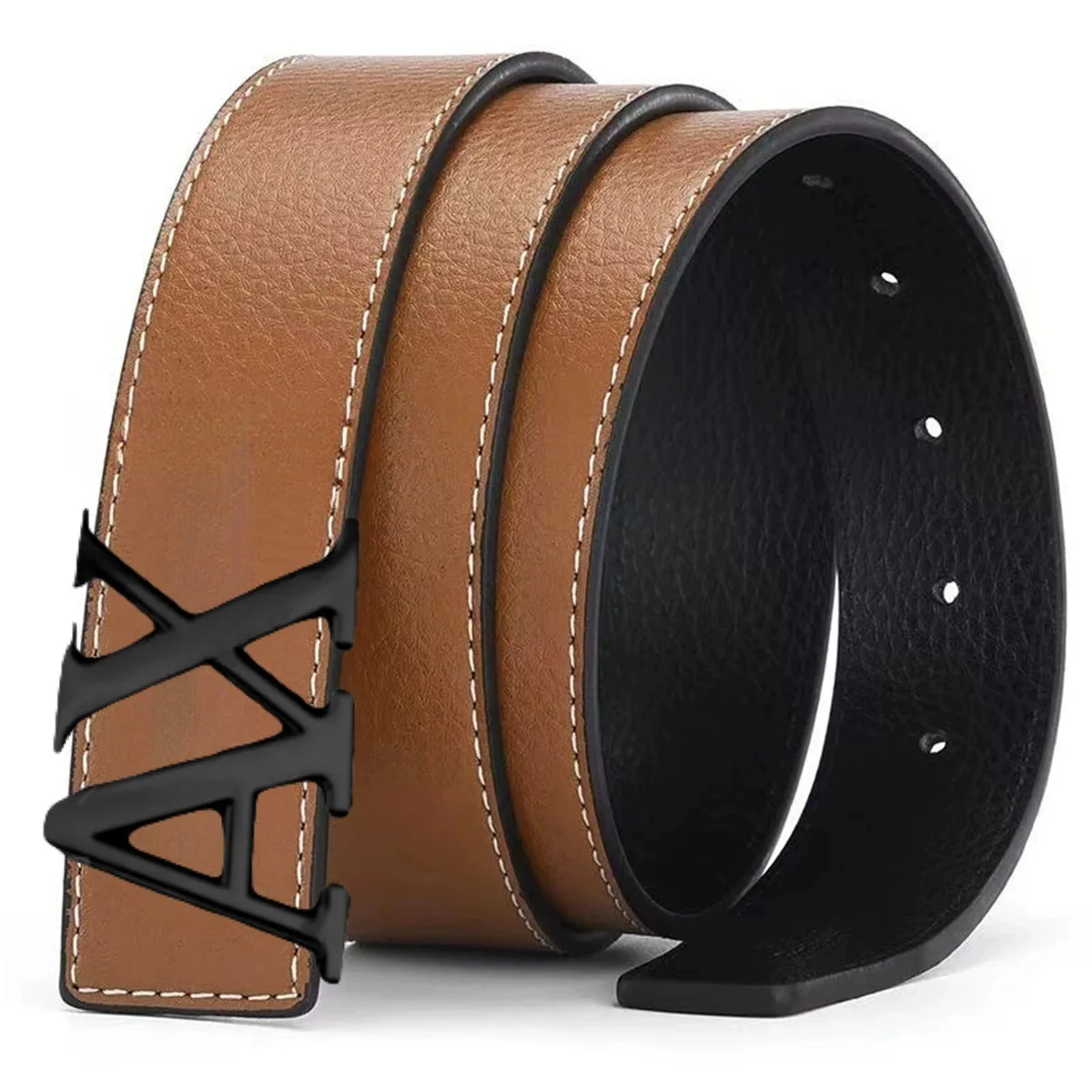 حزام فستان من جلد البولي يوريثان قابل للعكس للرجال، حزام بإبزيم أسود، عيد الحب #4