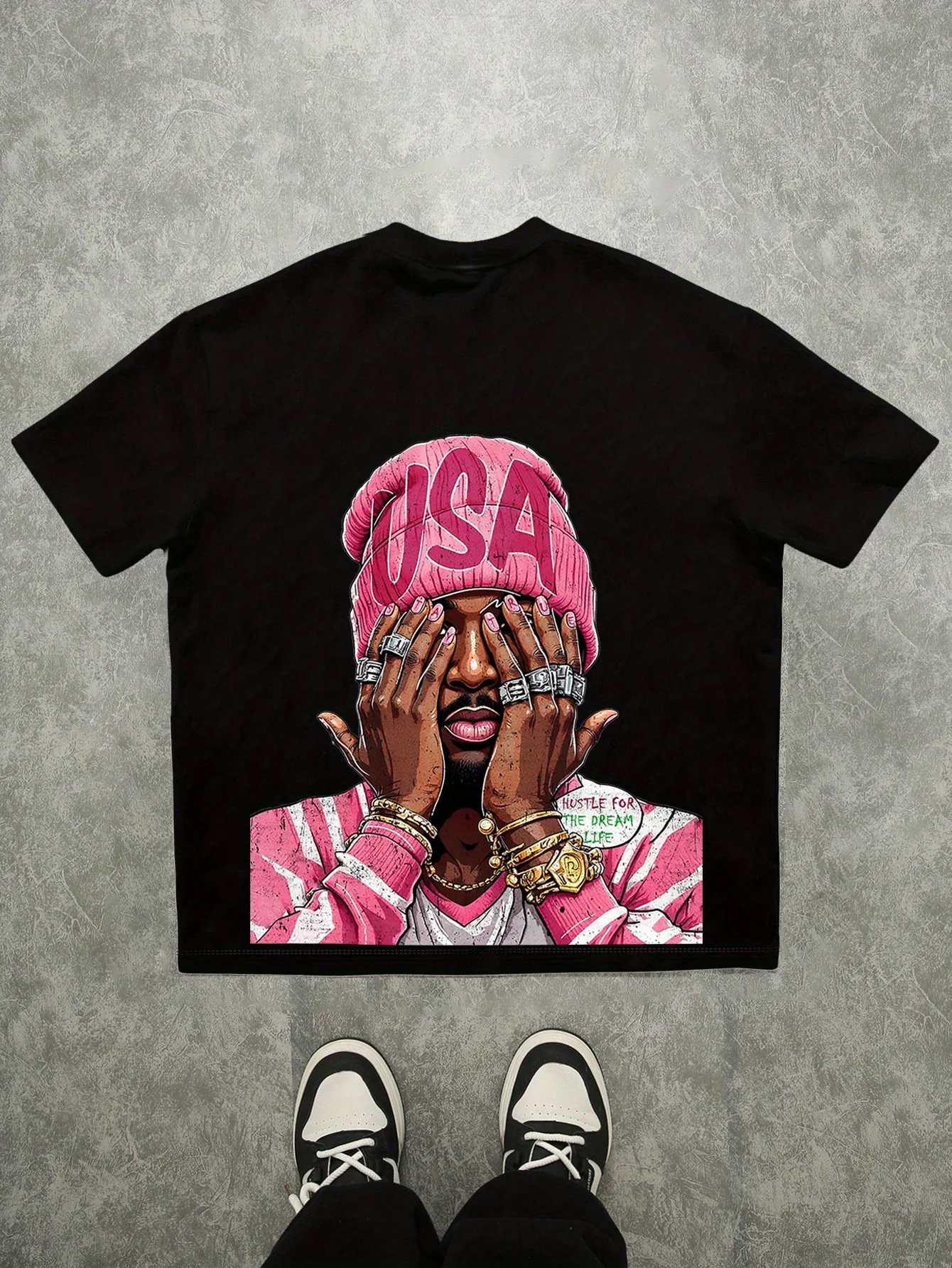 

Men's Slim Fit Graphic Print Knit T-Shirt - Bold USA Design with Jewelry Accents, Breathable Short Sleeve Casual Tee for Spri