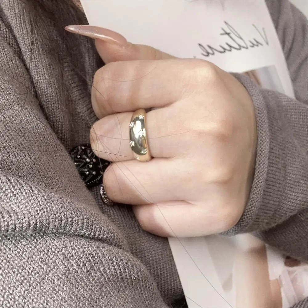 Crystal Star Chunky Ring For Women Vintage Trendy Gold Color Cubic Zirconia Stacking Rings Punk Accessories Retro Jewelry R446
