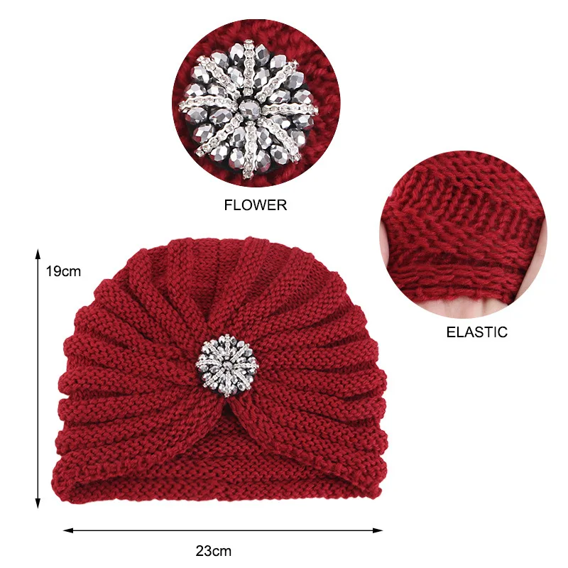 Women Bohemian Style Warm Winter Autumn Knitted Cap Fashion Boho Soft Hair Accessories Turban Solid Color Female Muslim Hat