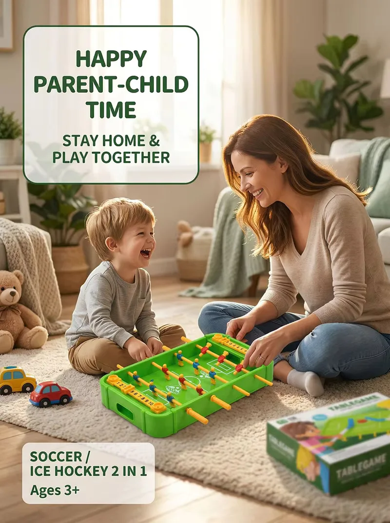Mini Football Table Board Game Set 2-in-1 Soccer And Ice Hockey Sports Arcade Combo Indoor Family Interaction Children's Toy