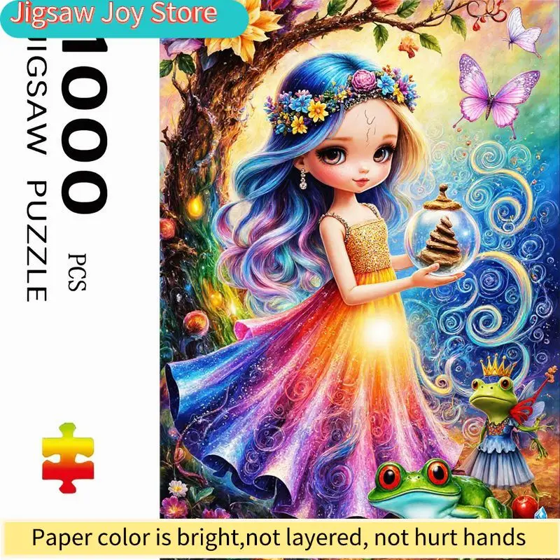 Disney  Fantasy Fairy Tale Style Jigsaw Puzzle Featuring a Girl with Long Blue-purple Hair Holding a Glowing Spiral Glass Ball