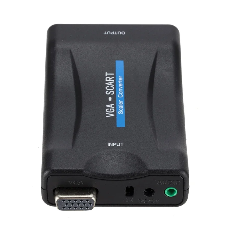 2019 VGA - SCART ビデオ オーディオ コンバーター アダプター (リモコン付き) USB DC 電源ケーブルと VGA ケーブル