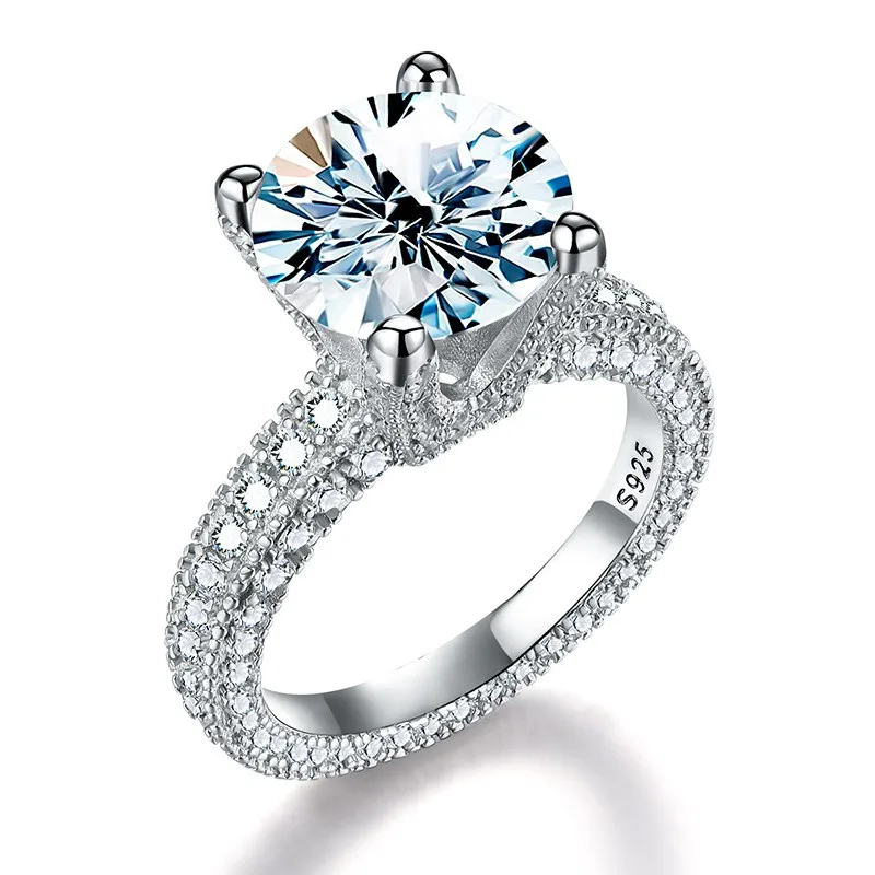 

S925 Silver Girl Ring Four-claw Luxury Main Stone Moissanite 5CT Proposal Engagement Ring Anniversary Gift