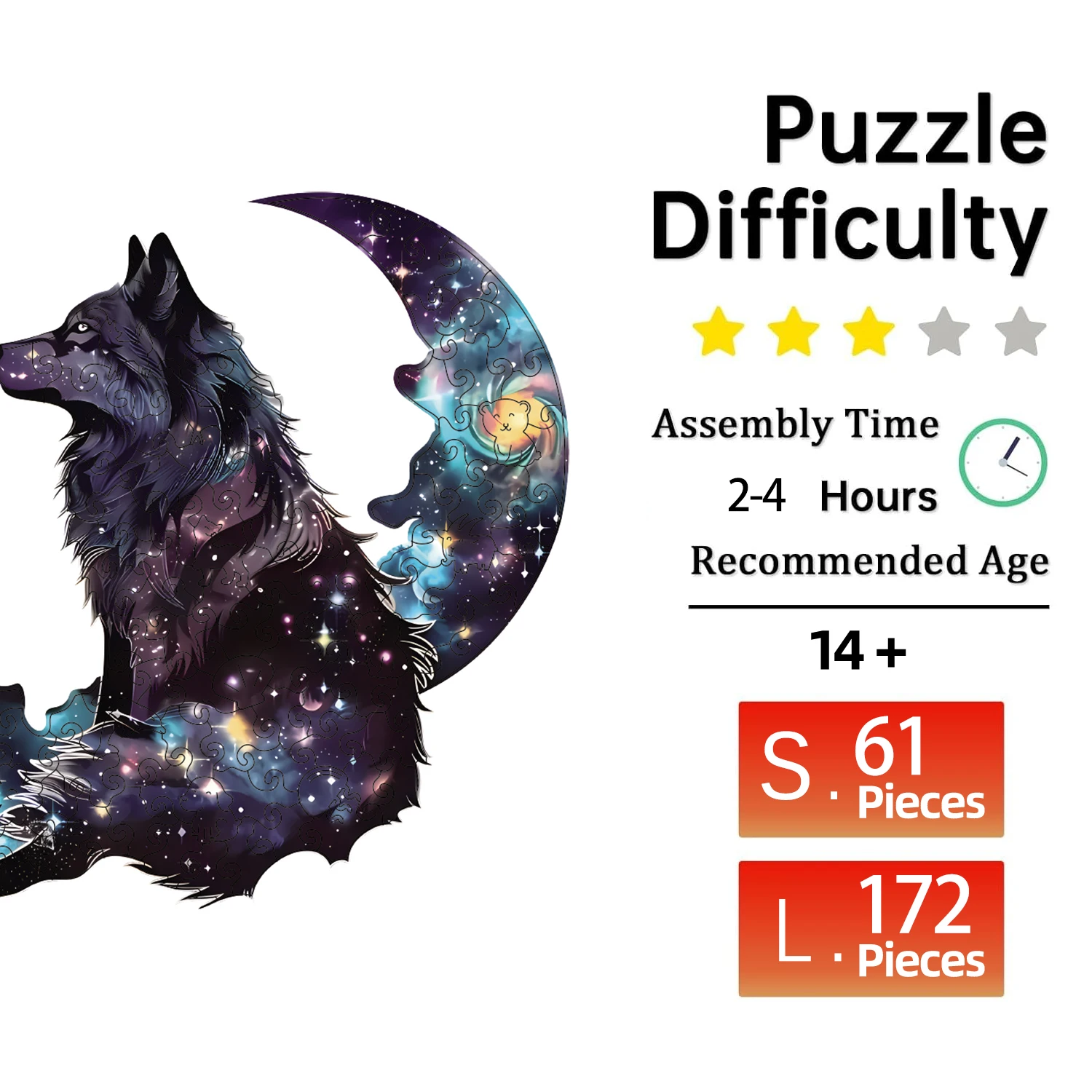 Star Wolf King Wooden Puzzle, Unique Shaped Pieces Wooden Jigsaw Puzzles for Adults, Ghristmas Gift Family Game Home Decor