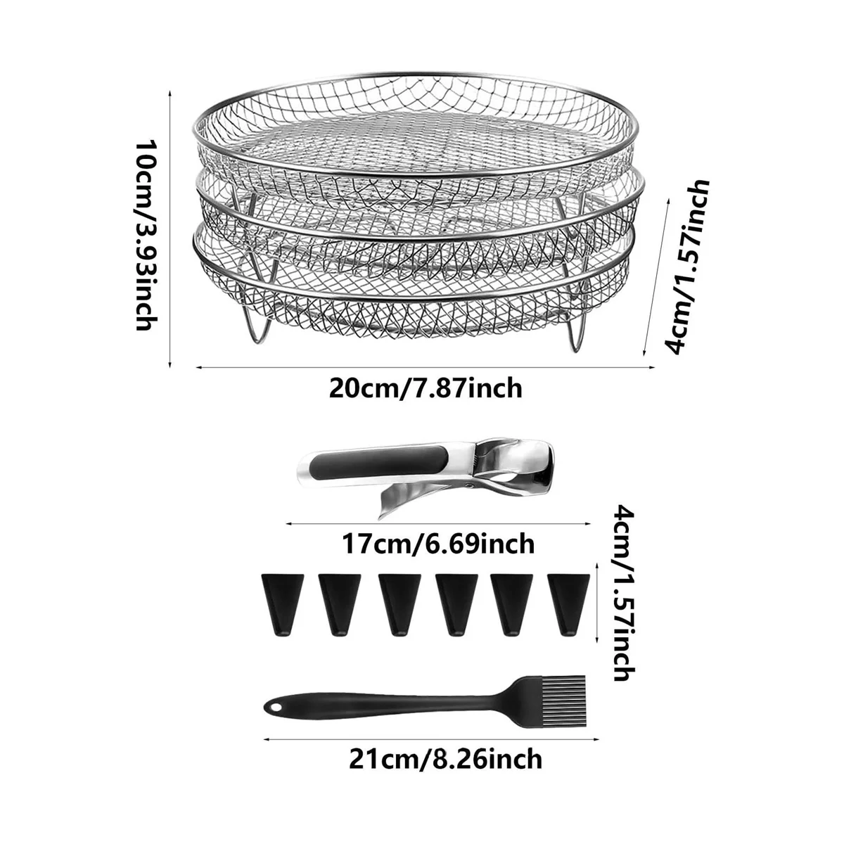 Air Fryer Rack Stainless Stackable Grid Grilling Rack for Ninja Air Fryer Basket+Heightening Feet Dish Clamp Oil Brush