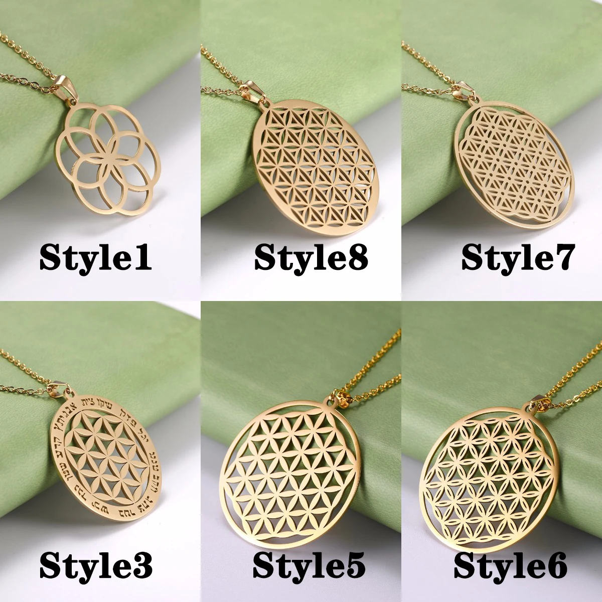 Lucktune Viking Flower of Life Pendant Necklace Stainless Steel Vintage Sacred Mandala Chain Necklace Women Aesthetic Jewelry