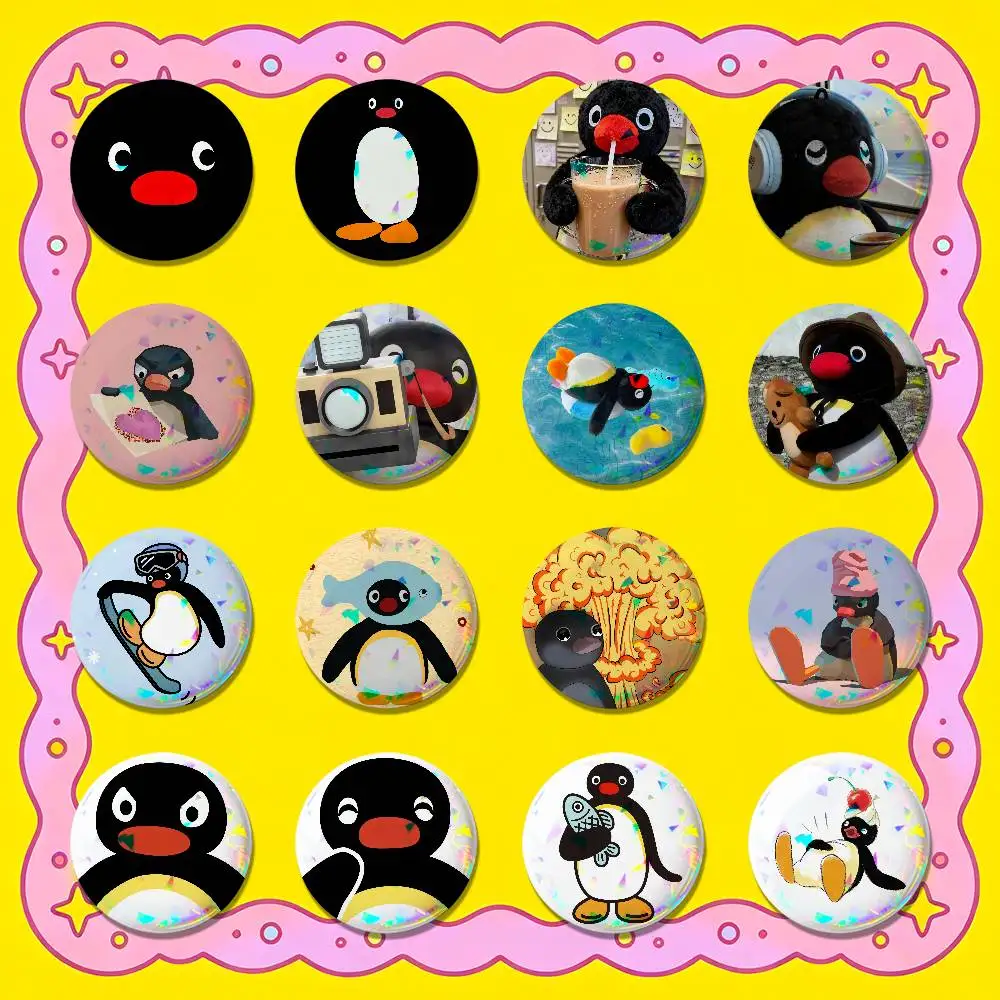 For Pingu Penguin Enamel Pin Badge Set Round Button Metal Brooch Collectible Hat Jacket Ita Bag Backpack Pins Custom Gift 32mm