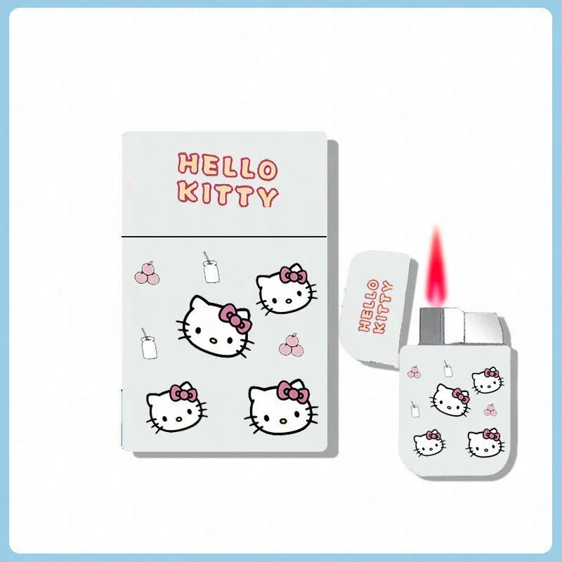 Sanrio HelloKitty Cigarette Case and Lighter Set Mymelody Cigarette Box Cute Smoke Ornaments Pink Flame Windproof Lighters Gifts