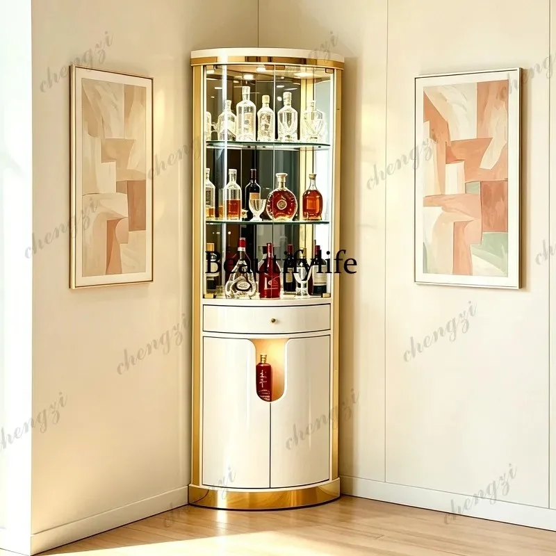 BBB Cream light luxury triangle wine cabinet corner glass display household corner storage corner cabinet