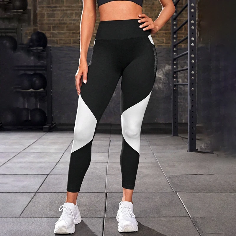 Colorblocked High Waist Yoga Pants with Pockets Leggings for Women Tummy Control Workout Leggings for Women