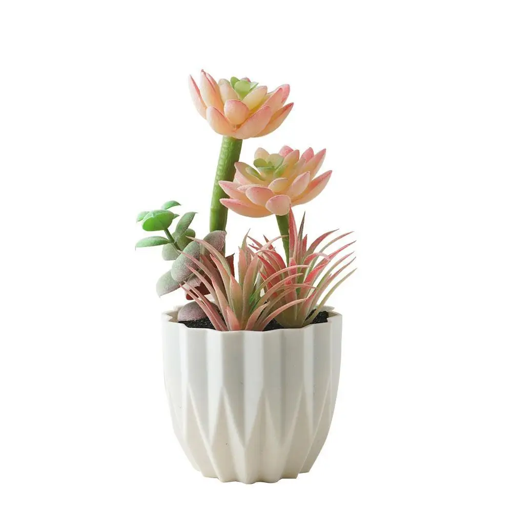 Artificial Succulents Potted,Realistic Fake Pink Succulents Plants in Pots Decorative