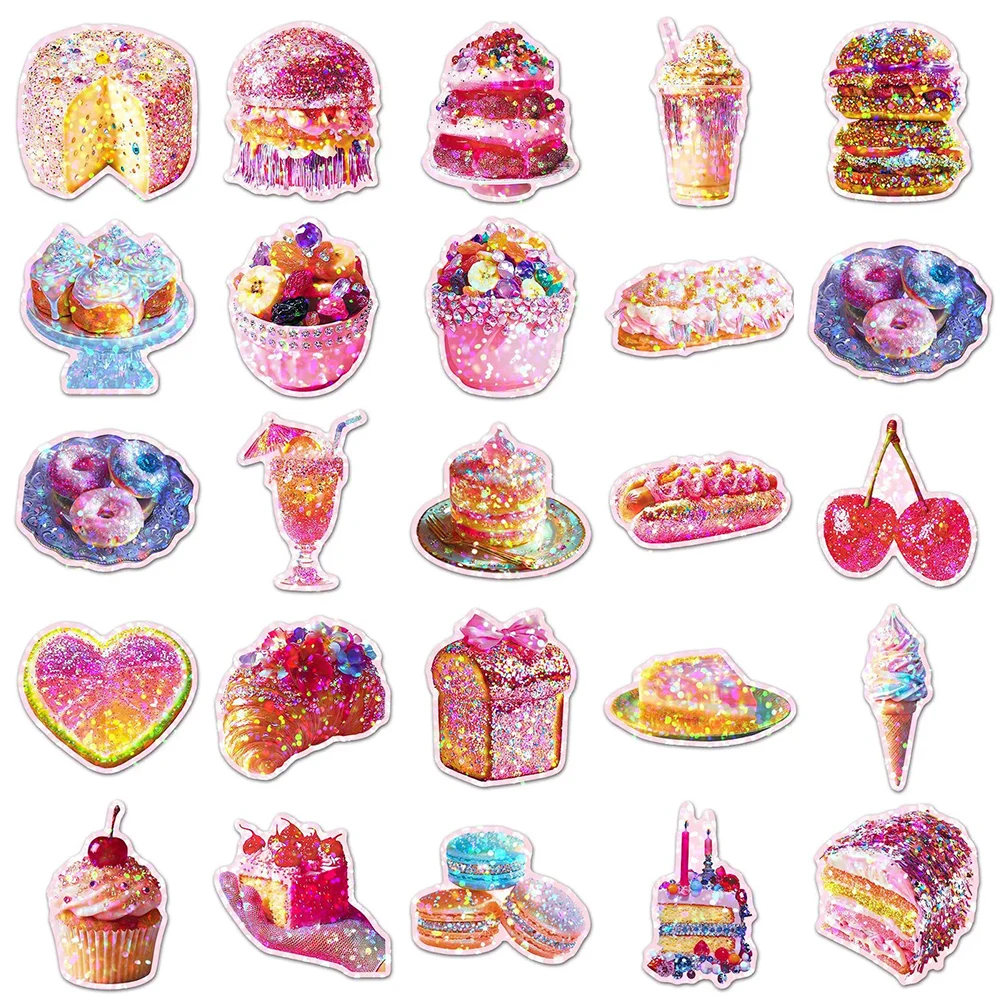 10/30/50pcs Cute Laser Style Dessert Stickers Aesthetic Cake Graffiti Stickers DIY Luggage Phone Diary Cartoon Sticker Wholesale