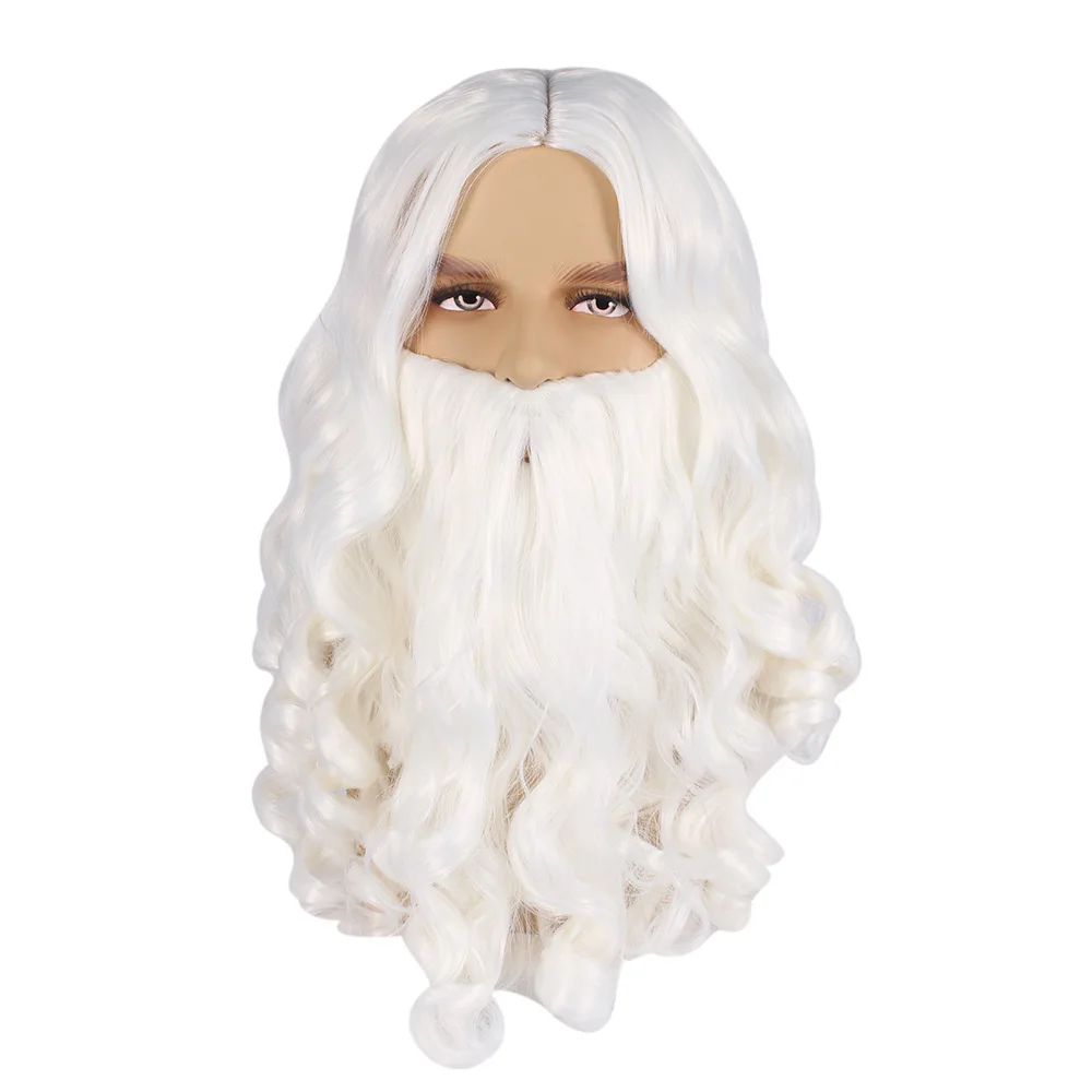 white long curly Santa Claus wig bearded wigs