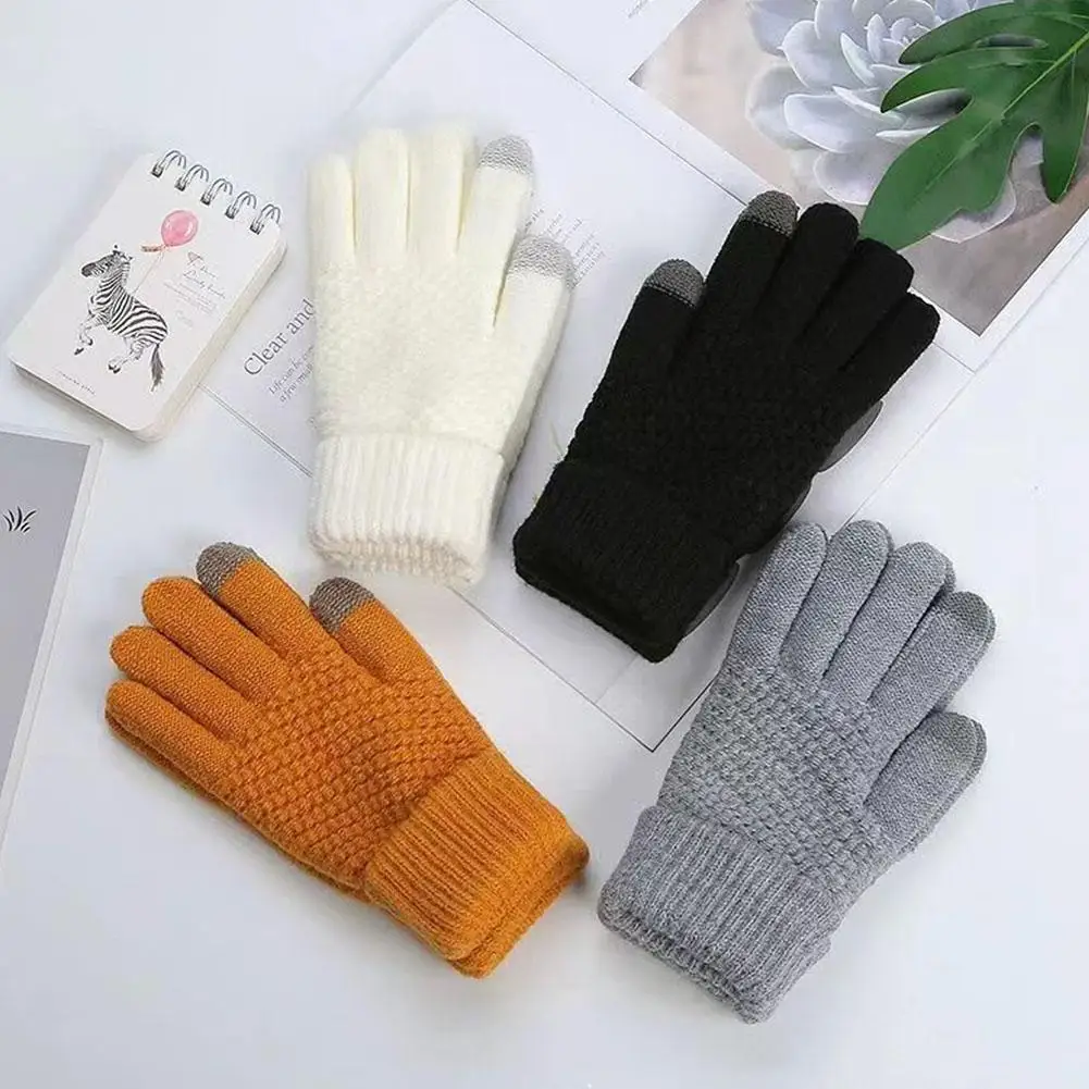 Gants tricotés solides pour femmes, chauffe-mains, doublure épaisse, ski, poignet court, mitaines à doigts complets, automne hiver