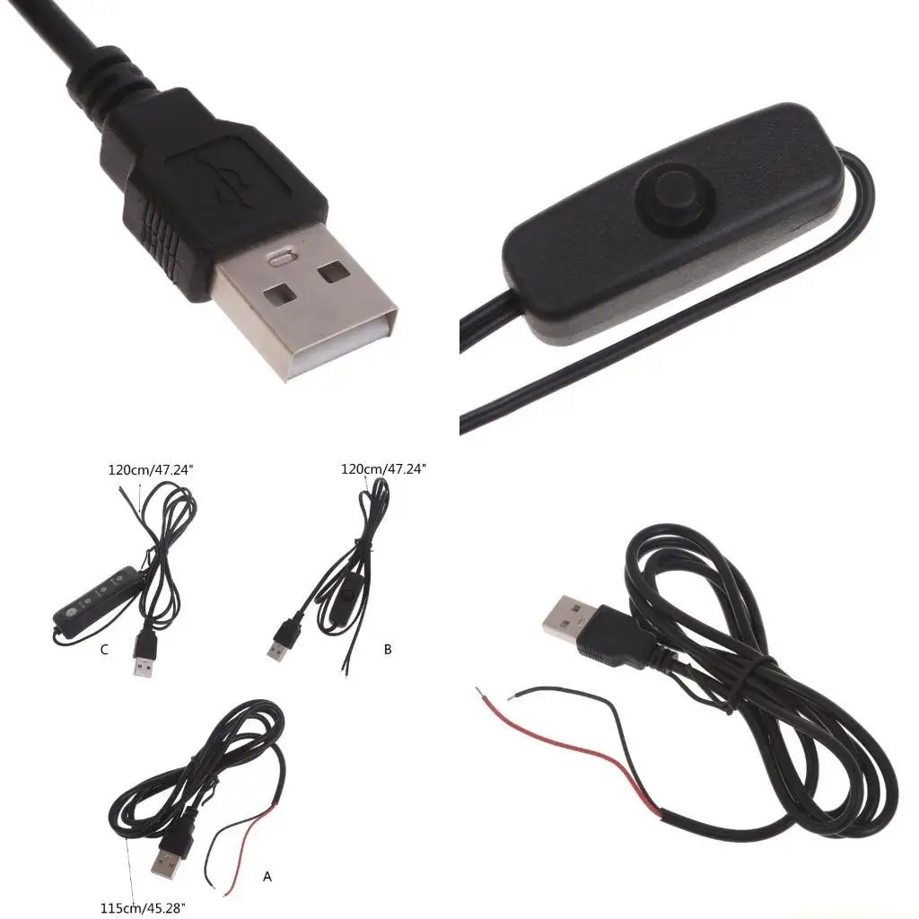 F62C USB 2.0 A Male Plug and 2 Pin 2 Wire Power Cable Connector DIY for 5V USB