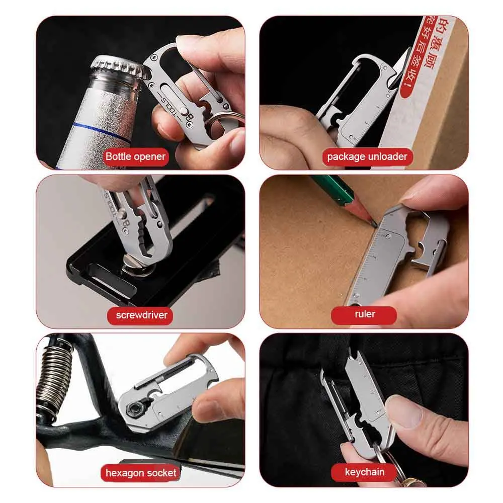 الفولاذ المقاوم للصدأ مفتاح سلسلة سكين جيب سكين صغير حزام قلادة متعددة الوظائف فتاحة الزجاجات حاكم مفك مفتاح السيارة #4