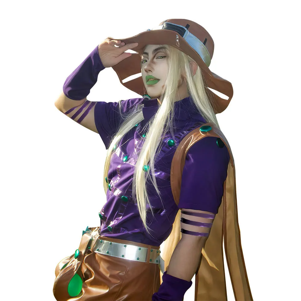 

JoJo Spin Master Gyro Zeppli Cosplay Costume Spin Master Zeppli Cosplay Full Set Wig with Hat and Cloak for Halloween Costume