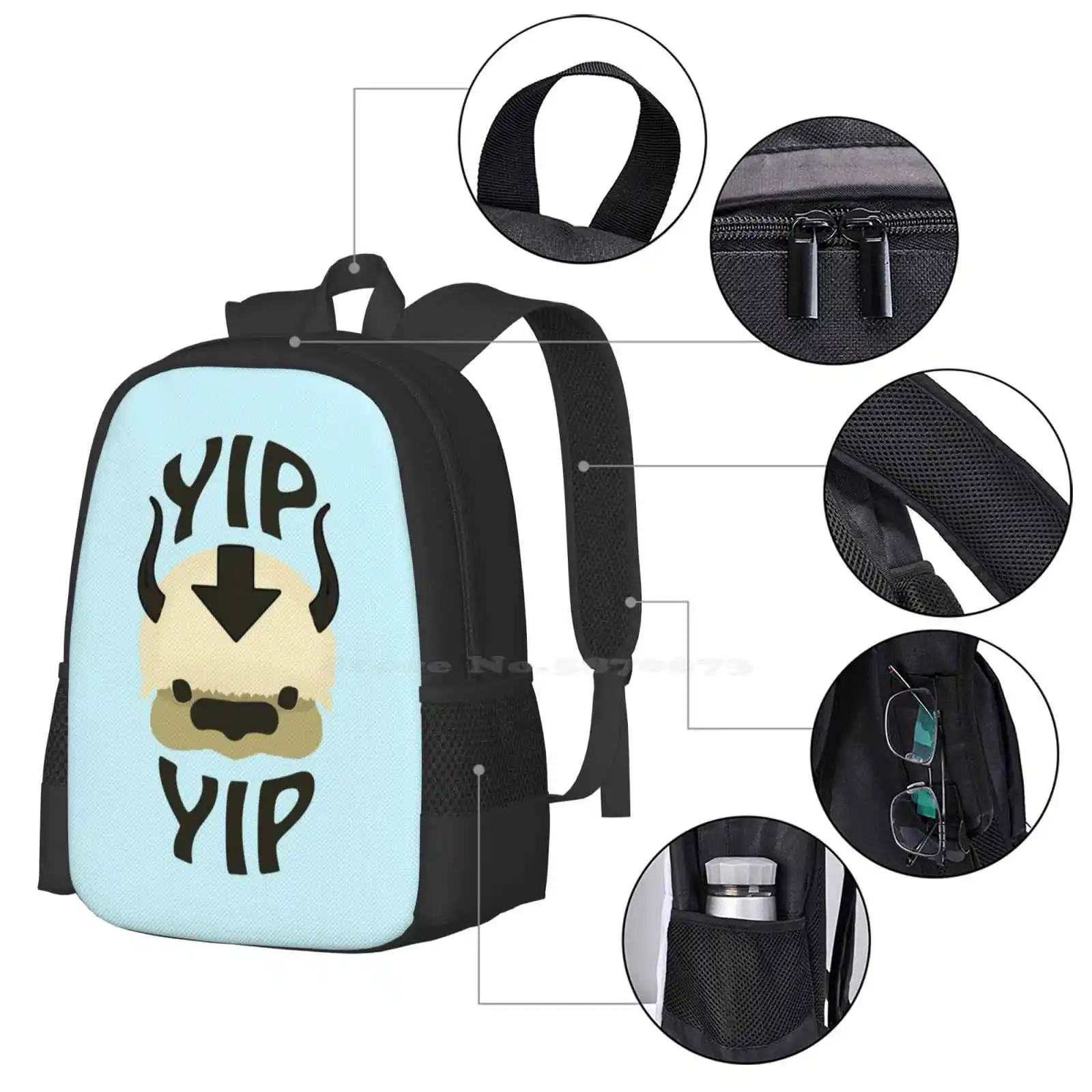 ¡Yip Appa! Mochilas escolares para niñas adolescentes, bolsas de viaje para ordenador portátil, Appa Aang, The Last airdoblador Flying Bison Yip