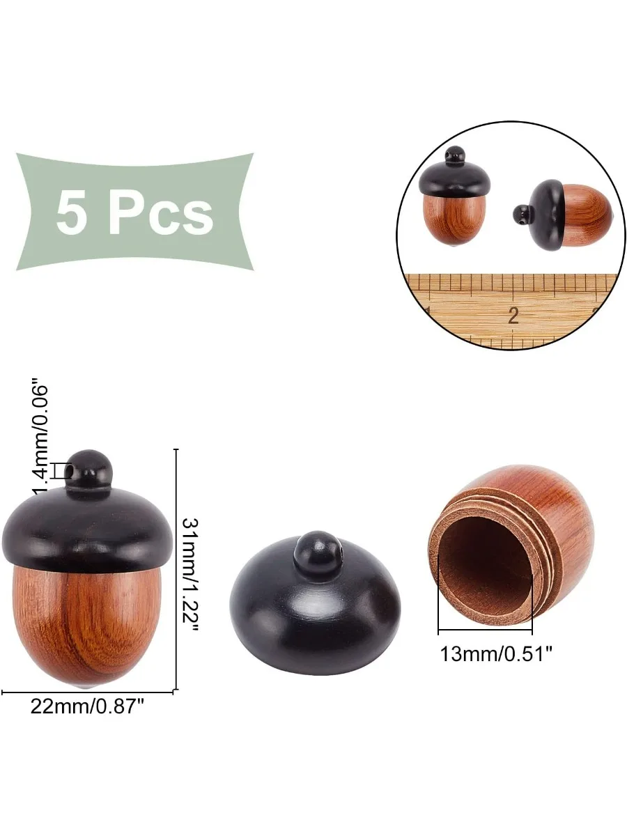 5Pcs Wooden Acorn Nut Box Pendant Disconnectable Camel Wood Acorn Charms Pendant for DIY Gift Jewelry Making Car Pendant