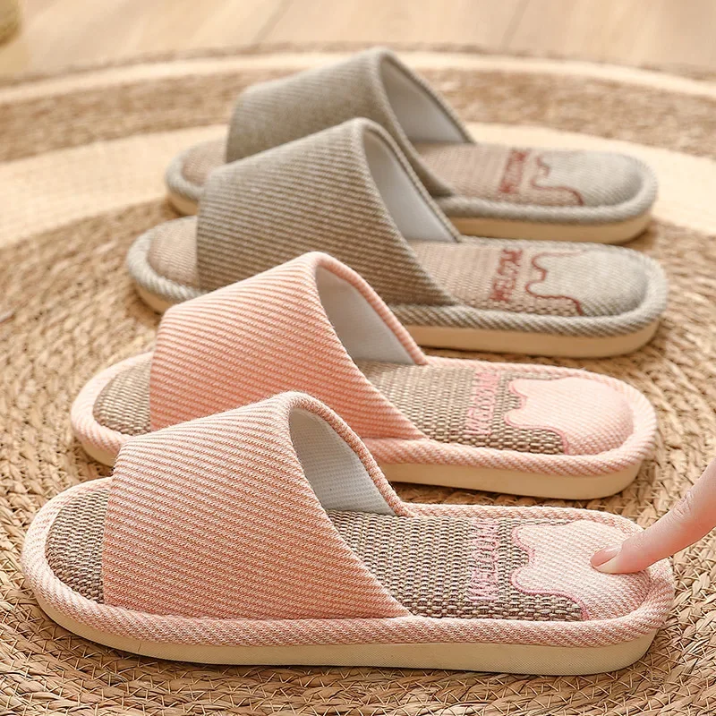 Linen Slippers Men's Plus Size Home in 2025 Spring Cotton and Linen for Couples Quiet Fabric Slippers for Women's Indoor Shoes