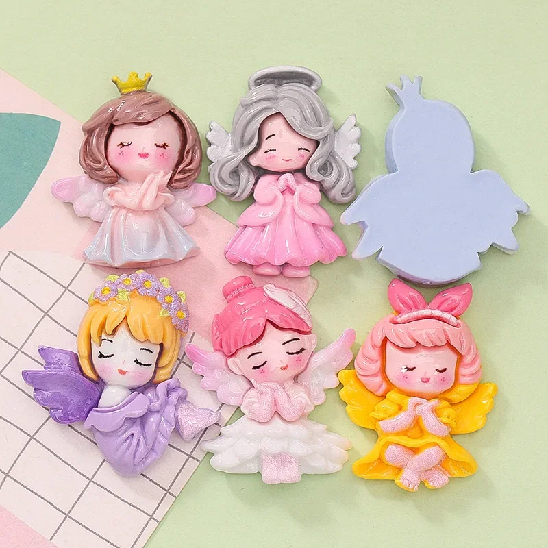 6Pcs New Cute angel girl cartoon princess Flat Back Resin Convex Circular Clipbook DIY Pendant. Hairpin Jewelry Craft Decoration