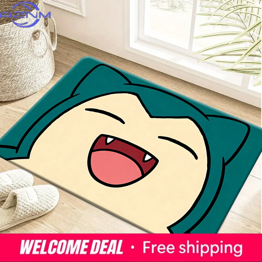 Paillasson antidérapant absorbant avec imprimé visage souriant Snorlax, pour l'entrée de la maison, la chambre à coucher, le salon, décoration