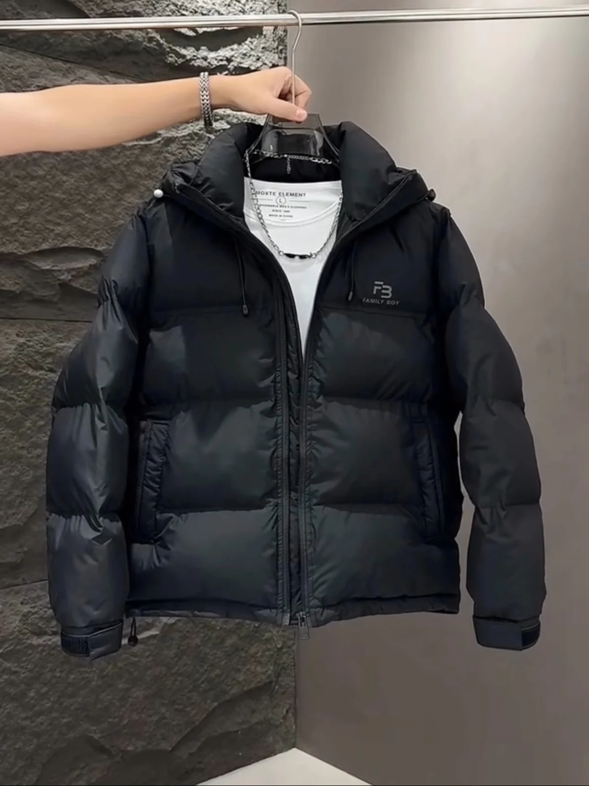 

Men's Sli Thiened Warm Hooded Cotton Jaet Windproof Faionable Urban Sle Stand Fit Zipper Closure Youth Trend