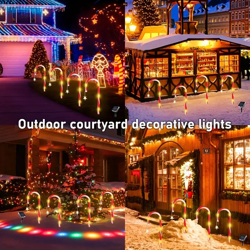 عيد الميلاد أضواء قصب الحلوى الشمسية 4 قطعة 8 وضع الإضاءة مقاوم للماء حديقة الطاقة الشمسية الجنية ضوء للخارجية عطلة المنزل ساحة الحديقة