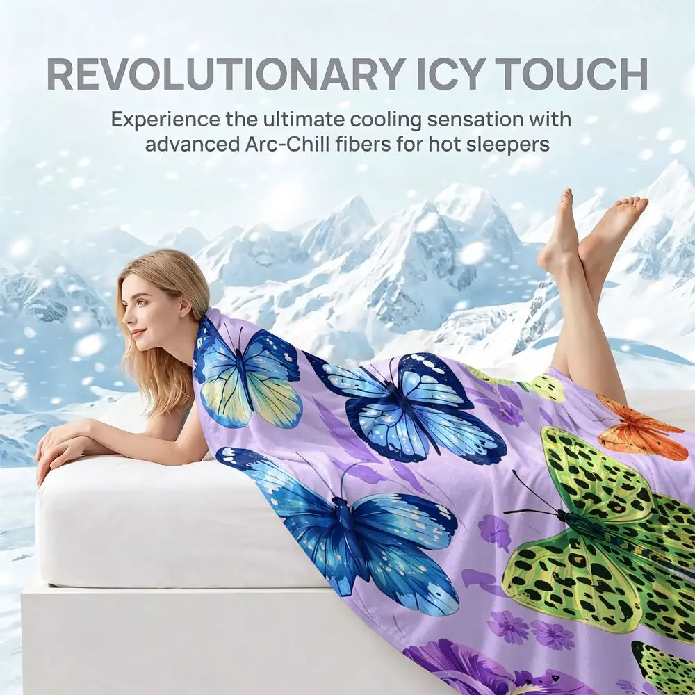 Colorful Butterfly Cooling blanket Q MAX greater than 0.3 HD Print Summer Sofa Bedroom Cooling Throw Blanket