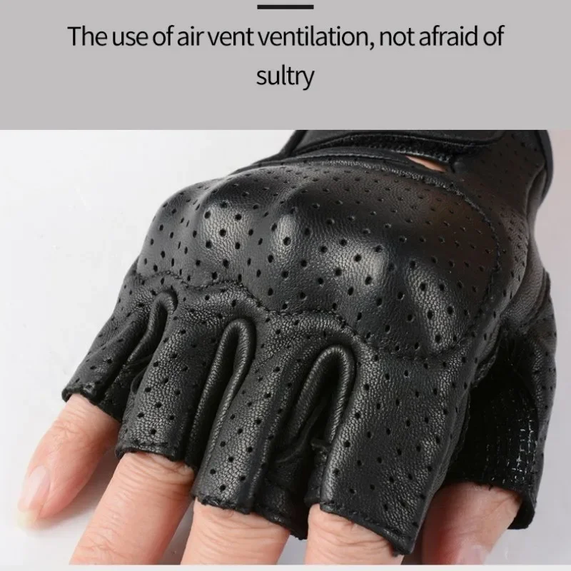 

VND Motorcycle Riding Half Finger Summer Leather Breathable Retro Biker Accessories Men Moto Guant Bmx Enduro Motorbike Gloves