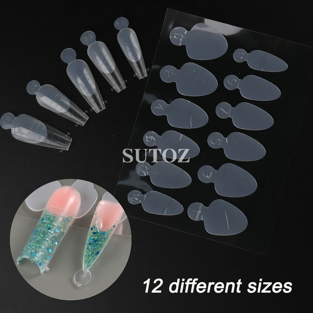 12Pcs French Forma Dual Sticker Reusable Acrylic Soft Silicone Sticker False Nail Tips Extension Mold Manicure Special Tool NLYC