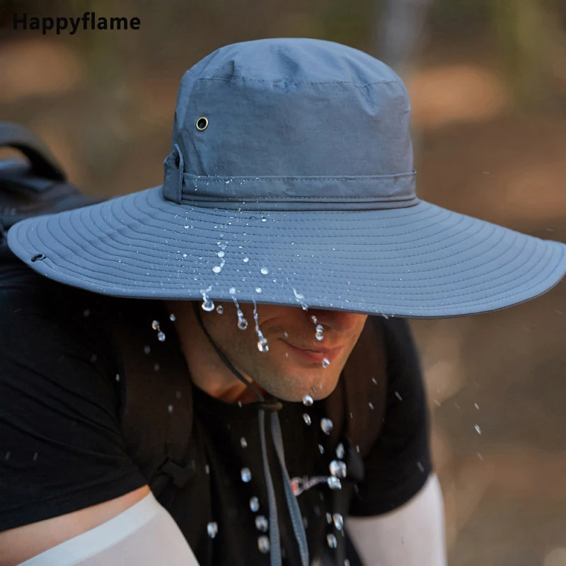 

Men's Waterproof Fabric Mountaineering Hat Male Anti-UV Sun Hats Outdoor Fishing Cap Wide Brim Caps Bucket Hat Boonie Hat Gorros