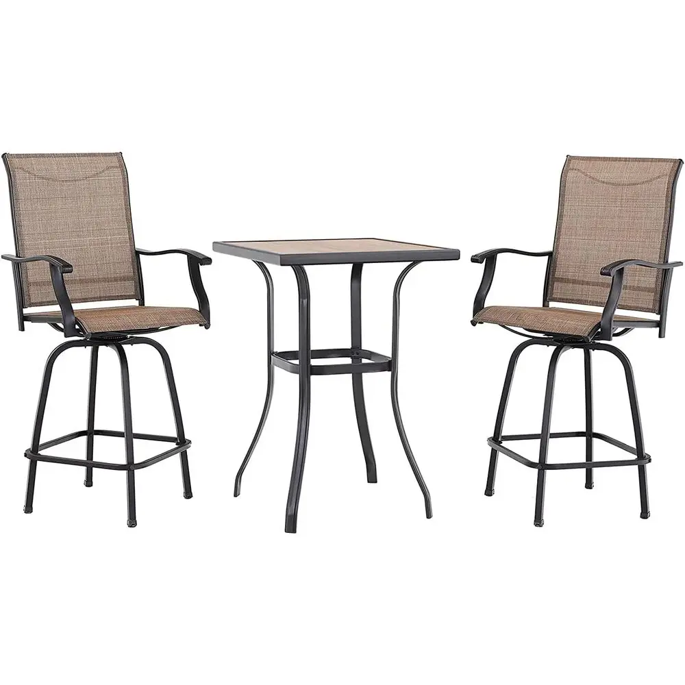 Outdoor High Top Patio Swivel Bar Set with 2 Stools and Table for Backyard Bistro