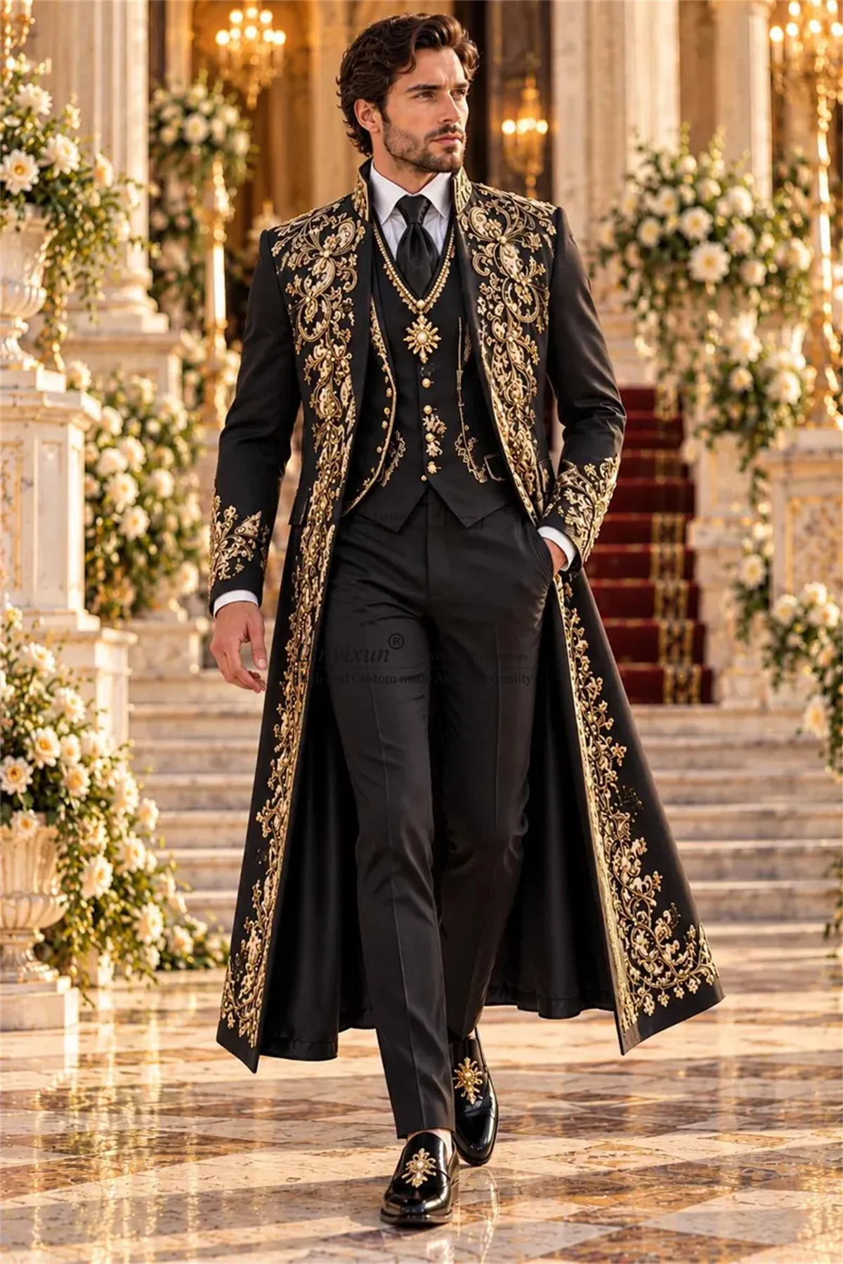 Luxury Embroidery Diamond Men Suits Customized Slim Fit Groom Male Blazers 3 Pieces Sets Wedding Party Tuxedos Costume Homme
