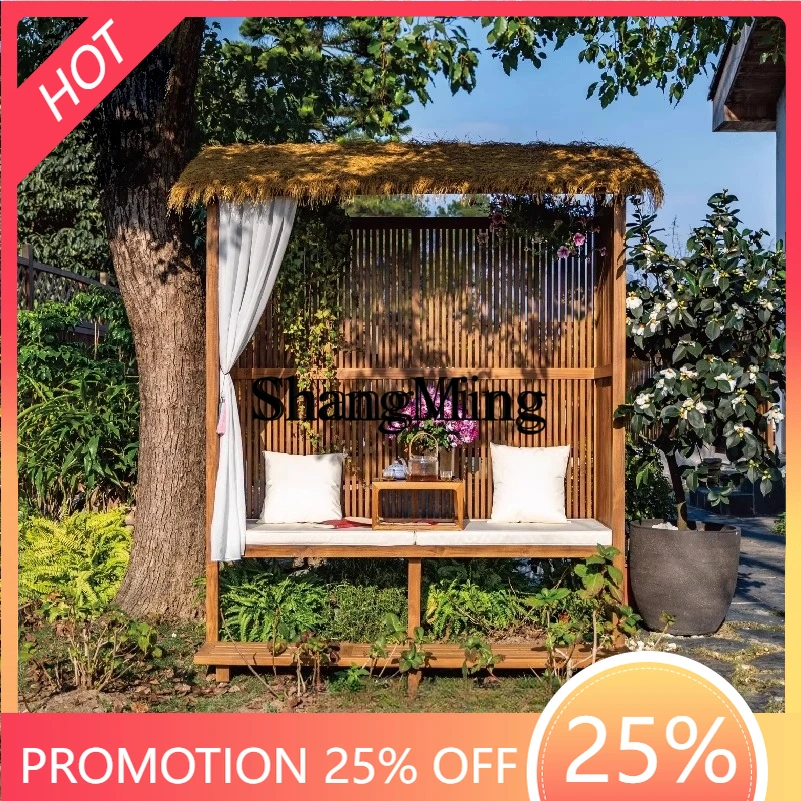 

FG good-looking Chinese outdoor courtyard retro tea pavilion villa garden teak pavilion outdoor thatched pavilion wooden house