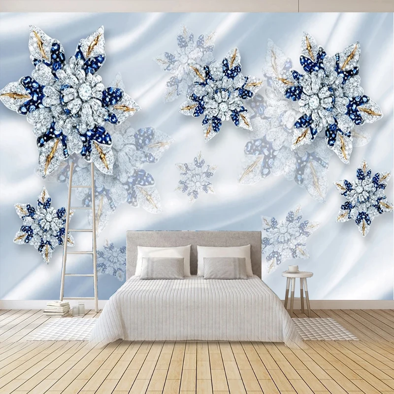 Papel De Parede De Flores De Jóias Azuis De Luxo, Decoração De Pano Interior, Mural 3D, Sala De Estar, Moda Quarto, Simples